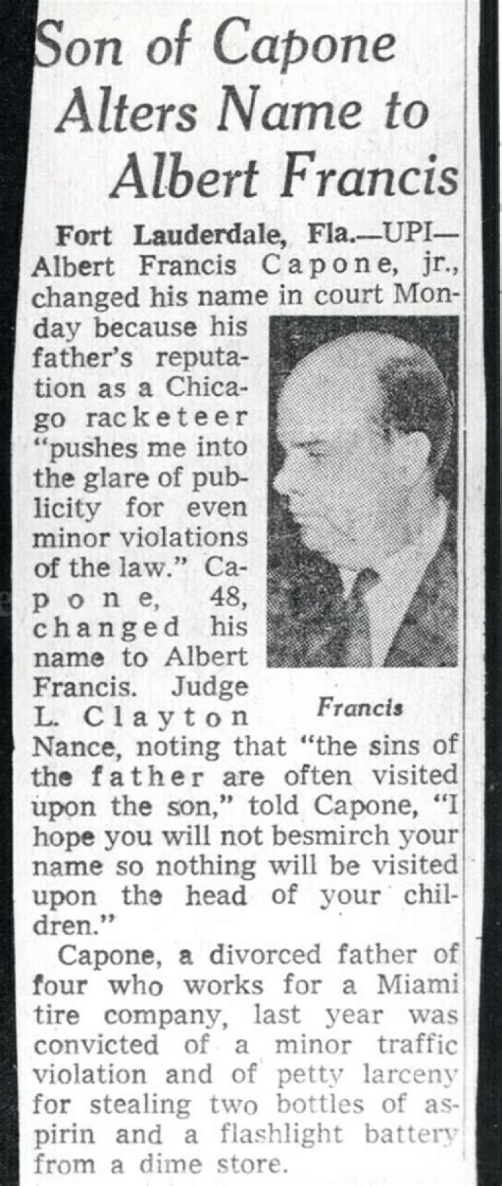 Albert Francis Capone: Al Capone's Son's Life & Legacy