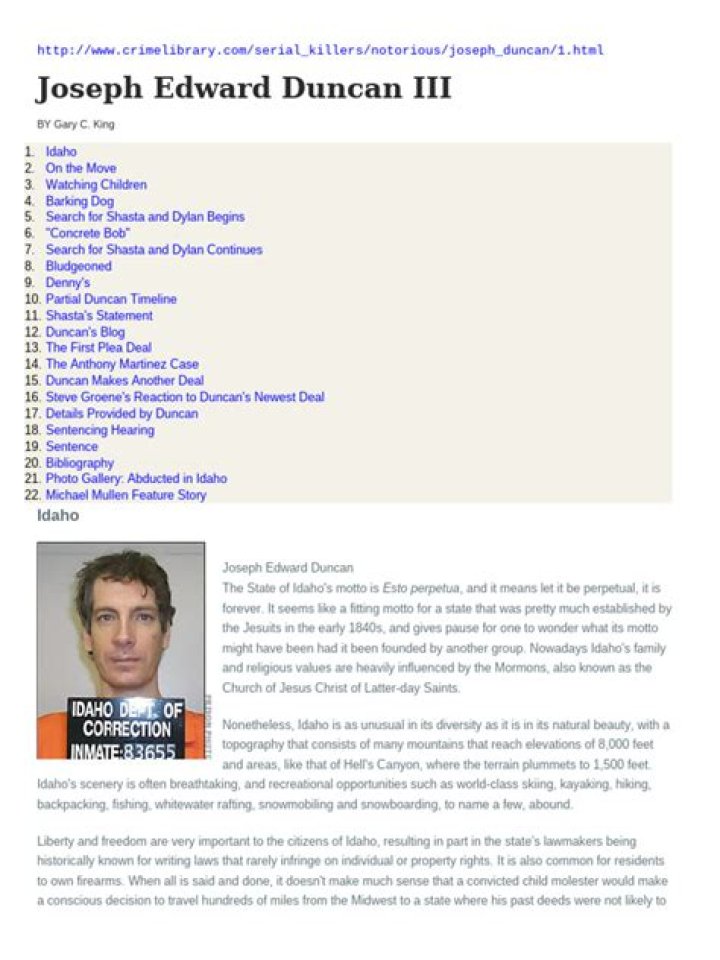 Understanding the Life and Crimes of Joseph Duncan